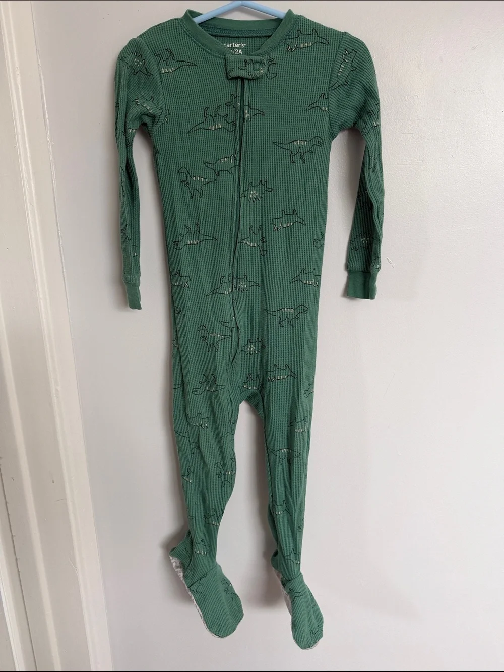 Carter's Green Dinosaur Waffle-Knit Footed One-Piece size 2T